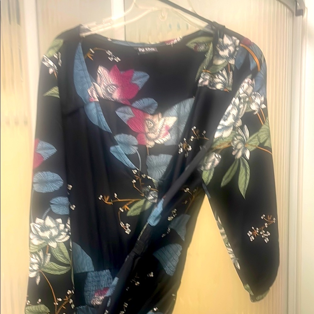 City Chic Button Front Maxi black and Blue Floral Dress - Picture 2 of 12